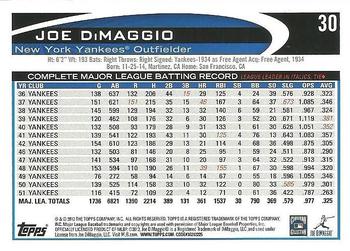 2012 Topps #30 Joe DiMaggio Back