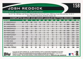 2012 Topps #158 Josh Reddick Back