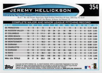 2012 Topps #354 Jeremy Hellickson Back