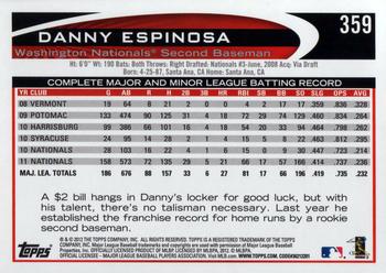 2012 Topps #359 Danny Espinosa Back