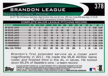 2012 Topps #378 Brandon League Back