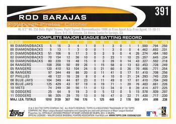 2012 Topps #391 Rod Barajas Back