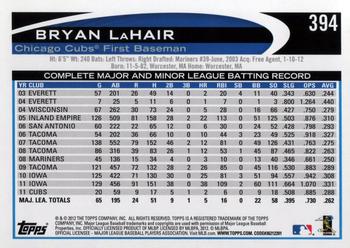 2012 Topps #394 Bryan LaHair Back
