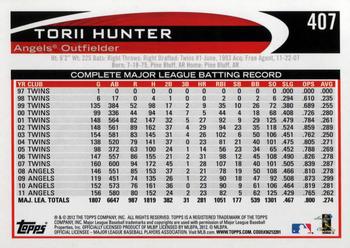 2012 Topps #407 Torii Hunter Back