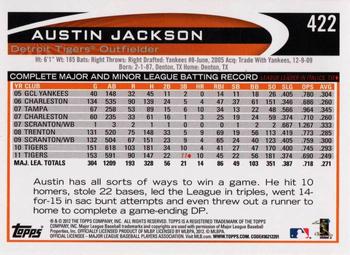 2012 Topps #422 Austin Jackson Back