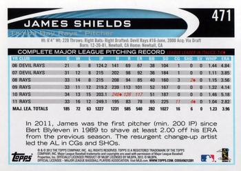 2012 Topps #471 James Shields Back