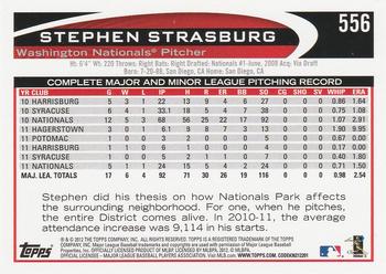 2012 Topps #556 Stephen Strasburg Back