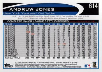 2012 Topps #614 Andruw Jones Back