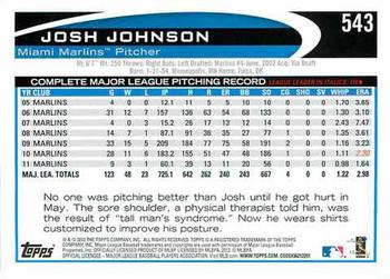 2012 Topps #543 Josh Johnson Back
