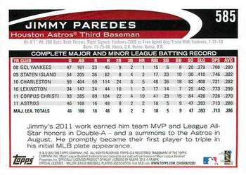 2012 Topps #585 Jimmy Paredes Back