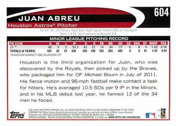 2012 Topps #604 Juan Abreu Back