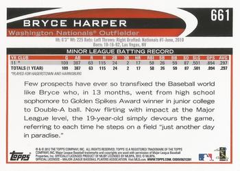 2012 Topps #661 Bryce Harper Back