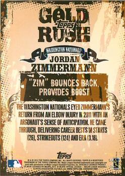 2012 Topps - Gold Rush Wrapper Redemption (Series 1) #22 Jordan Zimmermann Back