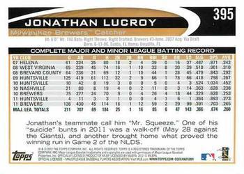 2012 Topps - Gold Sparkle #395 Jonathan Lucroy Back