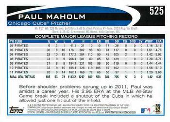 2012 Topps - Gold Sparkle #525 Paul Maholm Back
