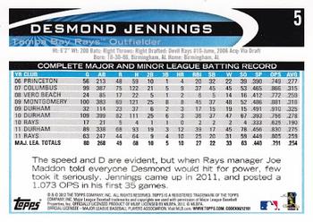2012 Topps - Gold Sparkle #5 Desmond Jennings Back