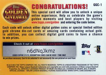 2012 Topps - Golden Giveaway Code Cards #GGC-1 Ryan Braun Back