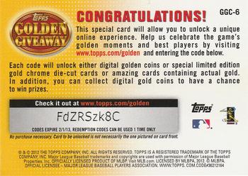 2012 Topps - Golden Giveaway Code Cards #GGC-6 Albert Pujols Back