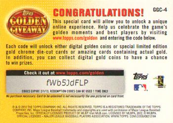 2012 Topps - Golden Giveaway Code Cards #GGC-4 Roy Halladay Back
