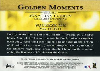 2012 Topps - Golden Moments Relics #GMR-JLU Jonathan Lucroy Back