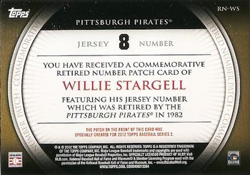 2012 Topps - Retired Number Patches #RN-WS Willie Stargell Back