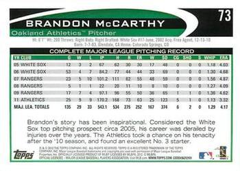 2012 Topps - Red #73 Brandon McCarthy Back