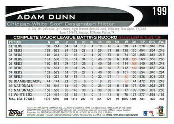 2012 Topps - Red #199 Adam Dunn Back