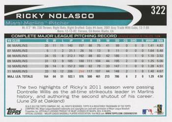 2012 Topps - Blue #322 Ricky Nolasco Back