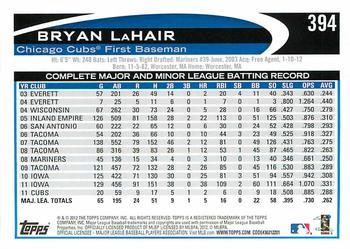 2012 Topps - Blue #394 Bryan LaHair Back