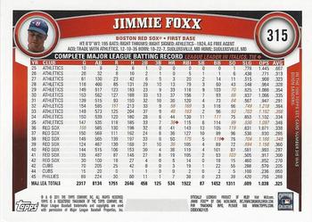 2011 Topps - Cognac Diamond Anniversary #315 Jimmie Foxx Back