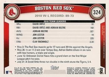 2011 Topps - Cognac Diamond Anniversary #324 Boston Red Sox Back