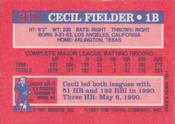 1991 Topps Cracker Jack Series One #31 Cecil Fielder Back