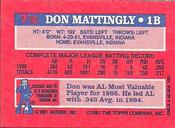 1991 Topps Cracker Jack Series One #7 Don Mattingly Back