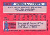 1991 Topps Cracker Jack Series One #10 Jose Canseco Back