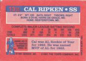 1991 Topps Cracker Jack Series One #13 Cal Ripken Back