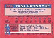 1991 Topps Cracker Jack Series One #26 Tony Gwynn Back