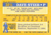 1991 Topps Cracker Jack Series Two #32 Dave Stieb Back