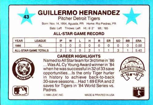 1987 Donruss All-Stars #43 Willie Hernandez Back