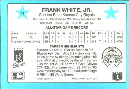 1987 Donruss All-Stars #41 Frank White Back