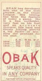 1909-11 Obak (T212) #NNO Bud Ryan Back