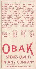 1909-11 Obak (T212) #NNO Tommy Sheehan Back