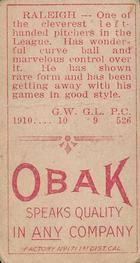 1909-11 Obak (T212) #NNO John Raleigh Back