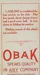 1909-11 Obak (T212) #NNO Fred Lamline Back