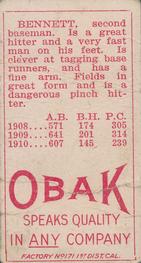 1909-11 Obak (T212) #NNO Pug Bennett Back