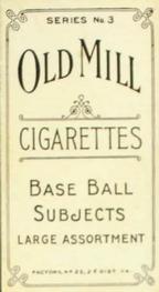 1910 Old Mill Cigarettes T210 #NNO Willis Shontz Back