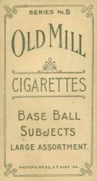 1910 Old Mill Cigarettes T210 #NNO Floyd McFarlin Back