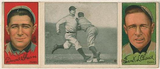1912 Hassan Triple Folders T202 #NNO Chance Beats Out a Hit (David Shean / Frank Chance) Front