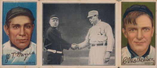 1912 Hassan Triple Folders T202 #NNO Just Before the Battle (Chief Meyers / Christy Mathewson) Front