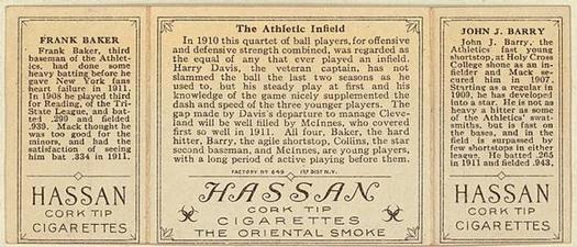 1912 Hassan Triple Folders T202 #NNO The Athletic Infield (Jack Barry / Frank Baker) Back