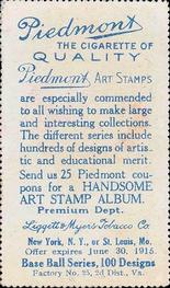 1914 Piedmont Art Stamps T330-2 #NNO Eddie Grant Back